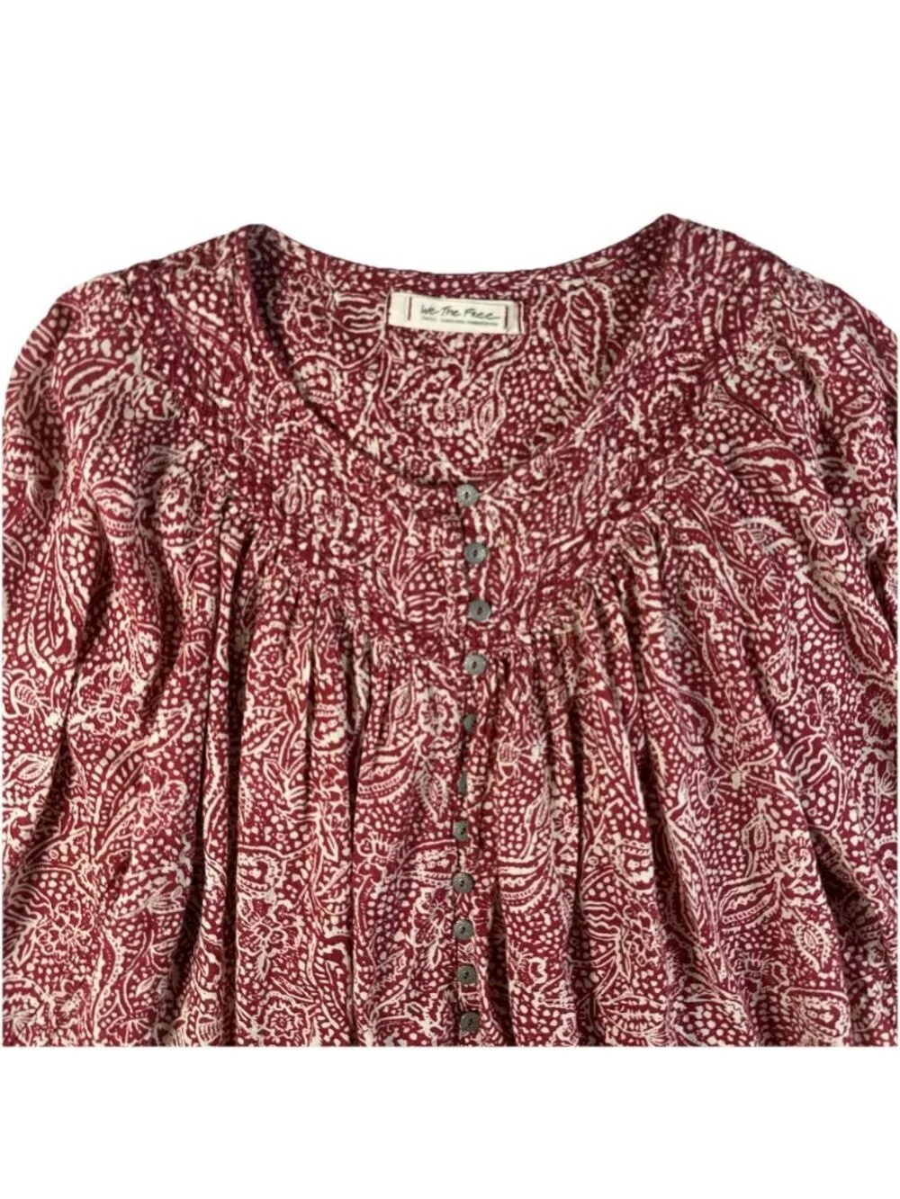 Free People Women's Size Small Cool Meadow Top Peasant Floral Oversized Red - Picture 4 of 13